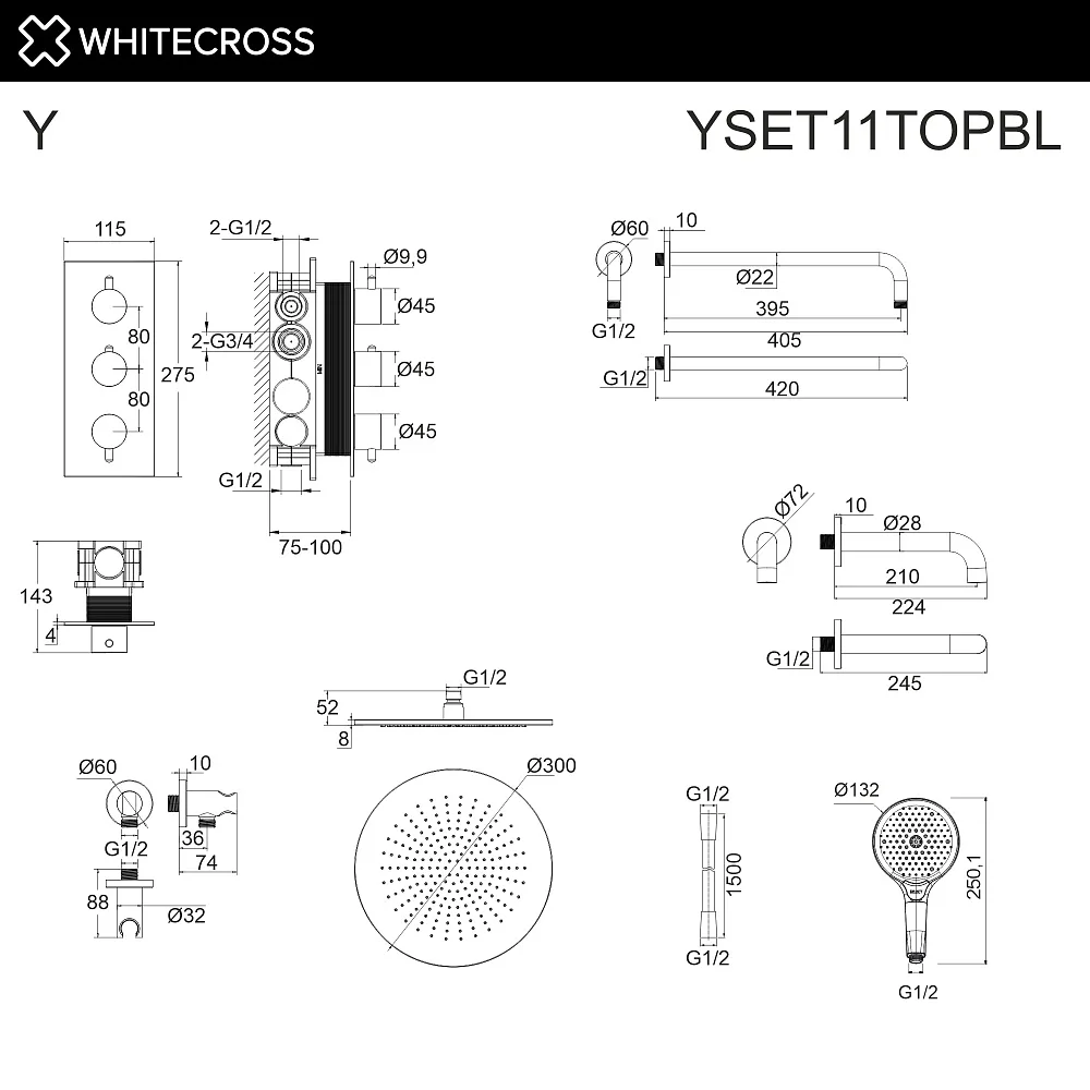 Душевой комплект WHITECROSS Y YSET11TOPBL, С ВНУТРЕННЕЙ ЧАСТЬЮ, черный матовый Sancos — официальный сайт
