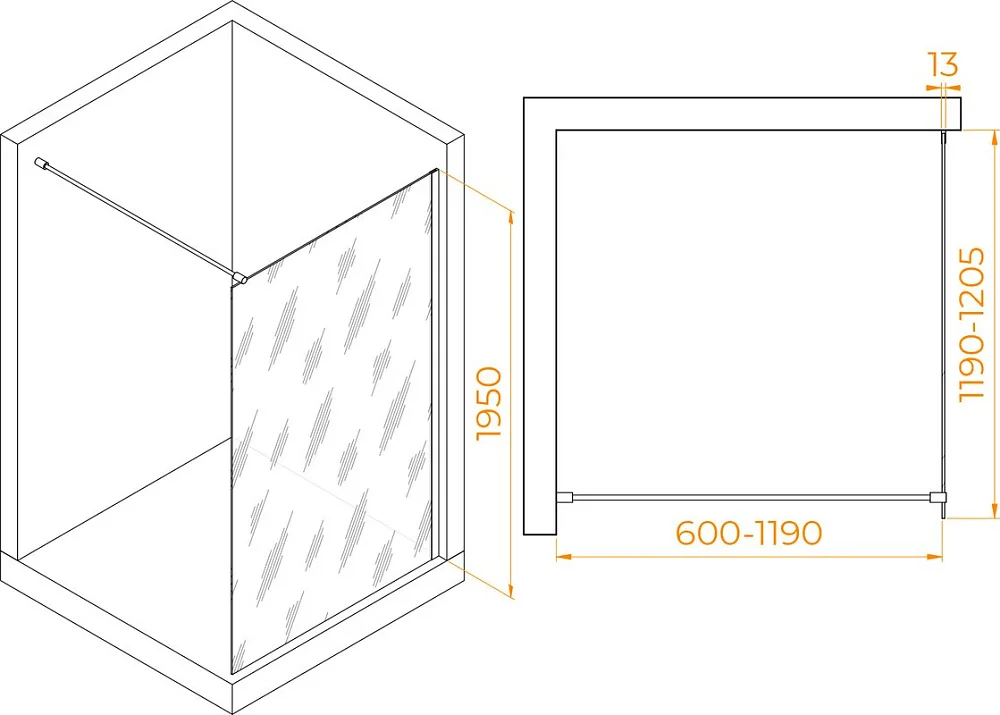 Душевая перегородка RGW Walk In WA-010G 120x195 см, профиль матовое золото, стекло прозрачное Sancos — официальный сайт
