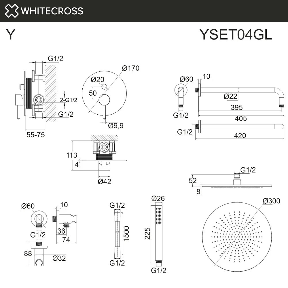 Душевой комплект WHITECROSS Y YSET04GL, С ВНУТРЕННЕЙ ЧАСТЬЮ, золото Sancos — официальный сайт