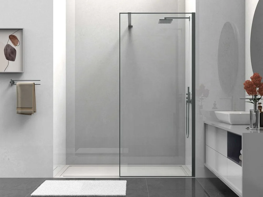 Душевая перегородка Walk-In VSW-1HS100CLGM, 1000*2000, вороненая сталь, стекло прозрачное Sancos — официальный сайт