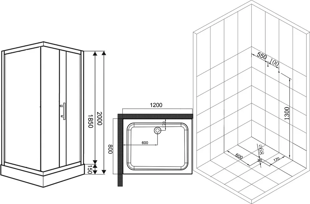 Душевой уголок Esbano ESR-8021 120х80 см, профиль хром, стекло рифленое Sancos — официальный сайт