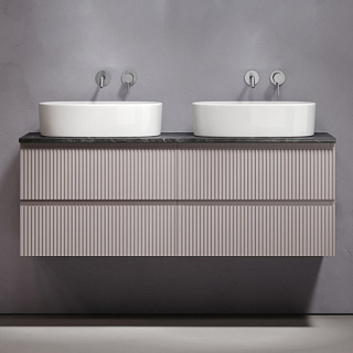 Тумба с раковиной Sancos Snob R 140 doha soft, столешница черный мрамор TT140A1, раковина CN6075