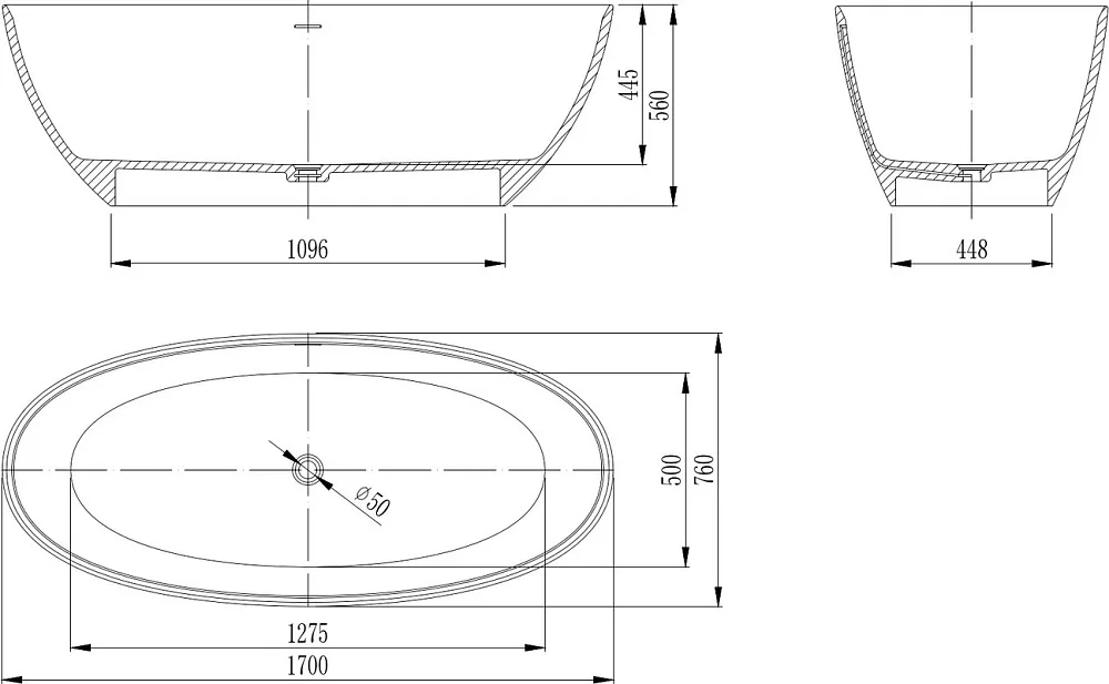 Ванна из искусственного камня Vincea VBT-4S01MW 170x75 см, отдельностоящая, матовая белая, овальная, Sancos — официальный сайт