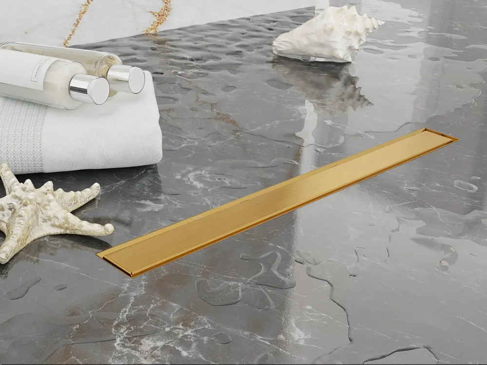 Душевой трап (лоток) Plumberia Selection PST In-Tile 80 см, золото брашированное Sancos — официальный сайт