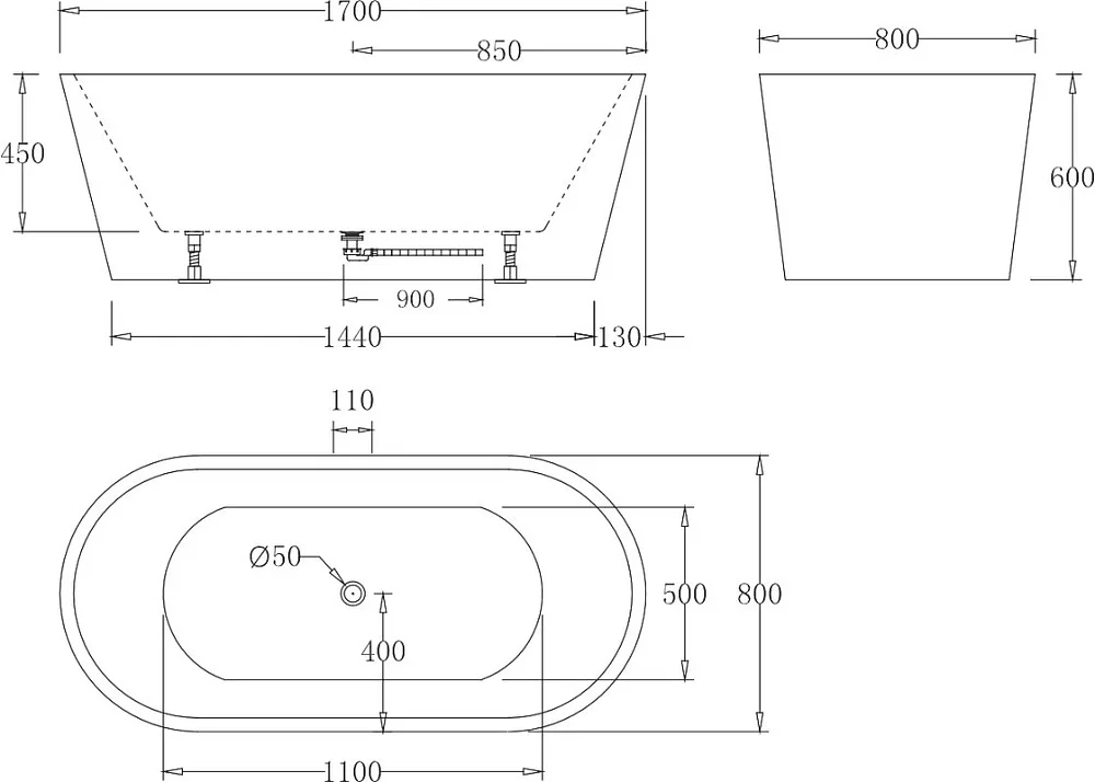 Акриловая ванна BelBagno BB71-1700-NERO-W0 170x80 см, отдельностоящая, глянцевая черная, овальная Sancos — официальный сайт