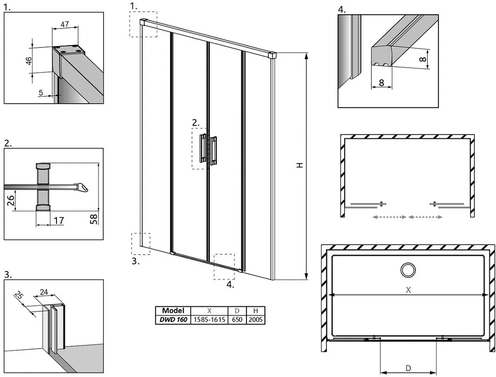 Душевая дверь в нишу Radaway Idea Black DWD 160 Sancos — официальный сайт