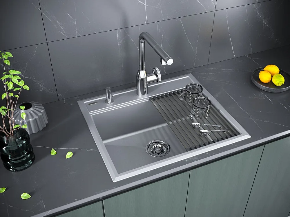 Мойка кухонная Paulmark Stepia + Step PM115951-GRM+R375-BS серый металлик Sancos — официальный сайт