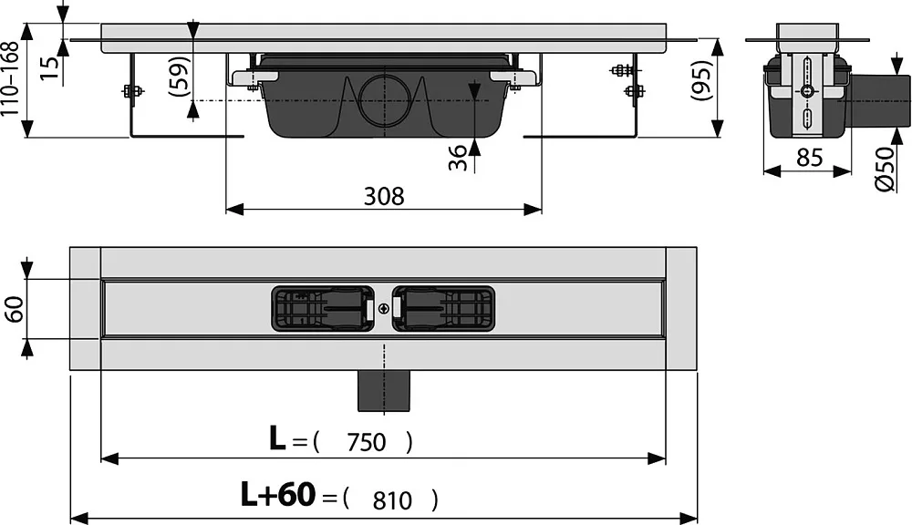 Душевой трап (лоток) AlcaPlast APZ1 APZ6S 750, с опорами, с решеткой FLOOR-750 75 см, под плитку Sancos — официальный сайт