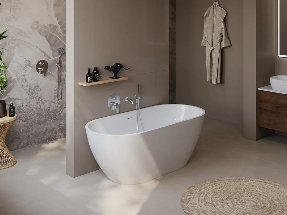 Акриловая ванна BelBagno Uno BB701 150x75 см, отдельностоящая, белая, овальная, на ножках, со сливом Sancos — официальный сайт
