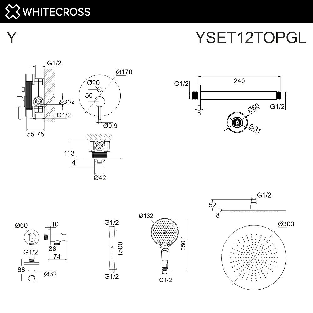 Душевой комплект WHITECROSS Y YSET12TOPGL, С ВНУТРЕННЕЙ ЧАСТЬЮ, золото Sancos — официальный сайт