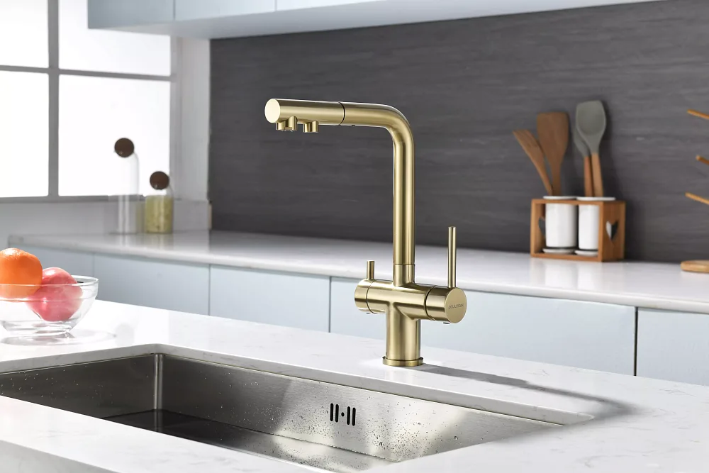 Смеситель для кухни Paulmark Serpentine Se213222-BG золото брашированное Sancos — официальный сайт
