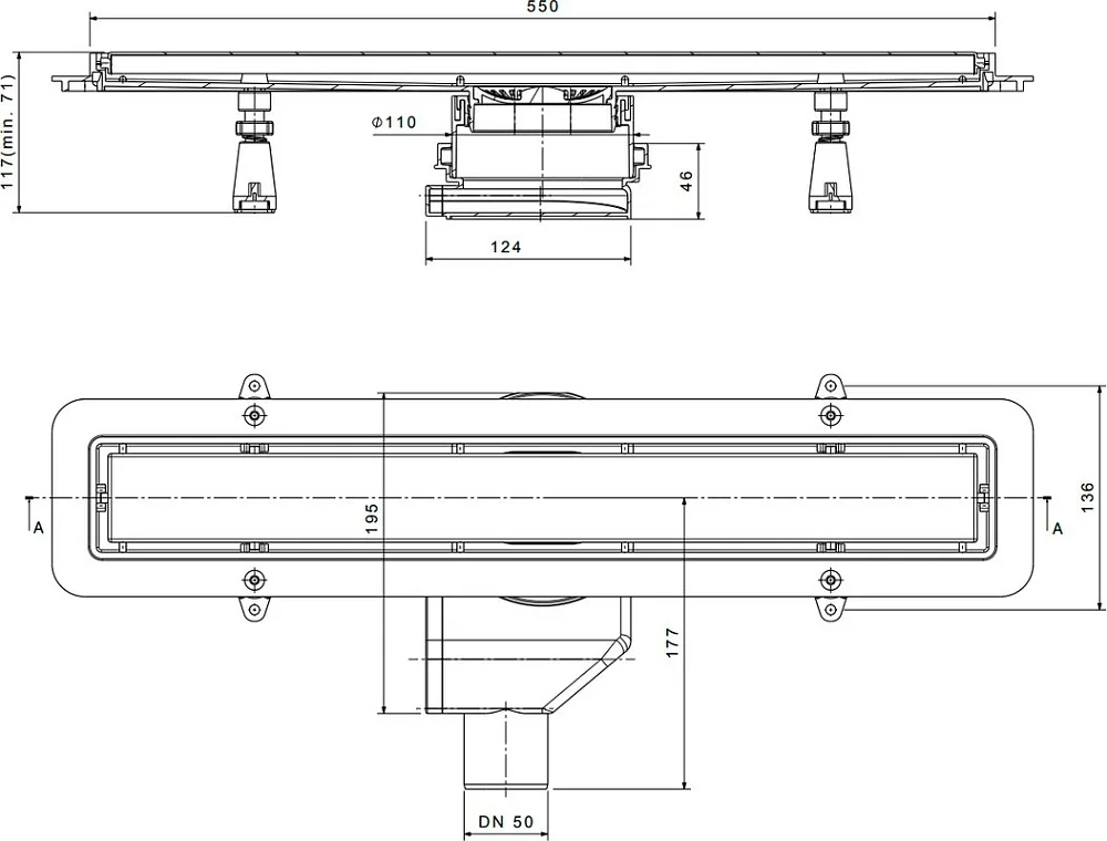 Душевой трап (лоток) Pestan Confluo Premium Line 550, черное стекло/сталь Sancos — официальный сайт
