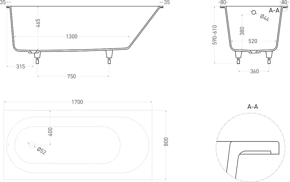 Ванна из искусственного камня Salini Ornella S-Sense 170x80 см, встраиваемая, белая, на ножках Sancos — официальный сайт
