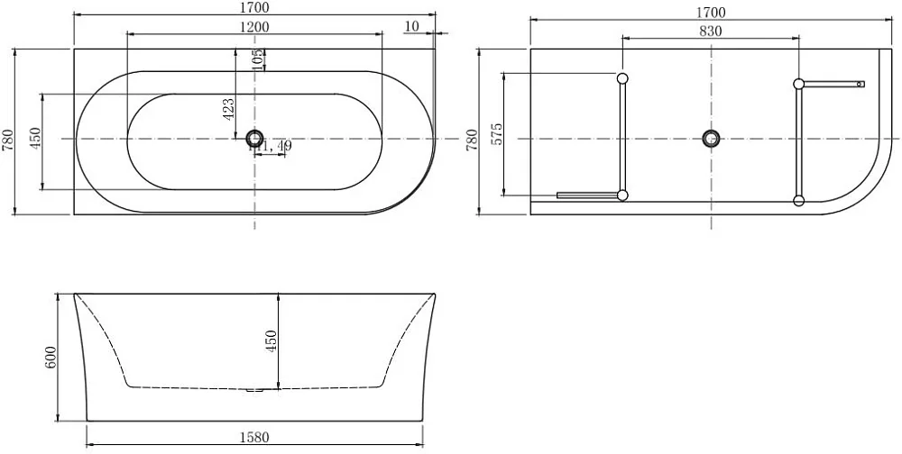 Акриловая ванна Allen Brau Priority 4 R 170x80 см, угловая, правая, пристенная, белая, асимметричная Sancos — официальный сайт