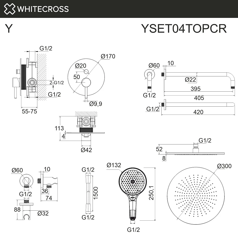 Душевой комплект WHITECROSS Y YSET04TOPCR, С ВНУТРЕННЕЙ ЧАСТЬЮ, хром Sancos — официальный сайт
