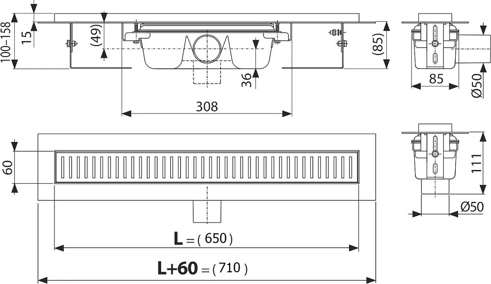 Душевой трап (лоток) AlcaPlast APZ1 S 650, с опорами Sancos — официальный сайт