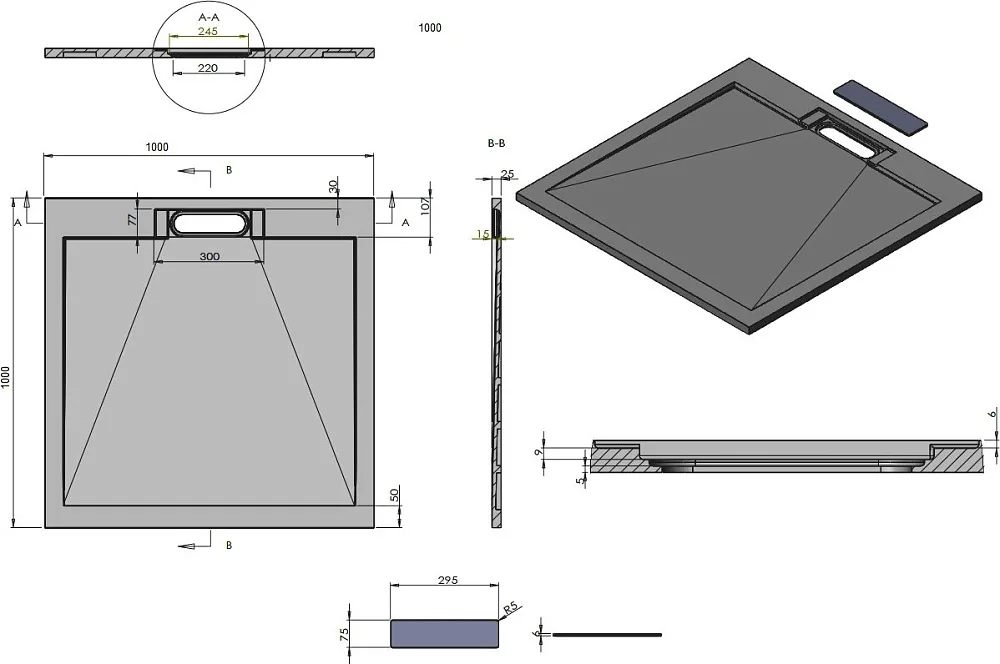 Поддон для душа Esbano LX ESP-LX100B 100х100 см, матовый черный Sancos — официальный сайт
