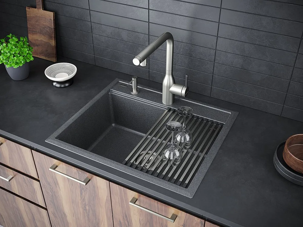 Мойка кухонная Paulmark Stepia + Step PM115951-DG+R375-BS графит Sancos — официальный сайт