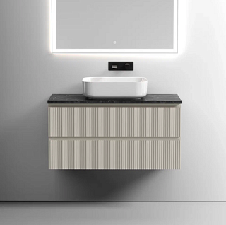 Тумба с раковиной Sancos Snob T 100 см, beige soft, столешница черный мрамор, раковина CN6011