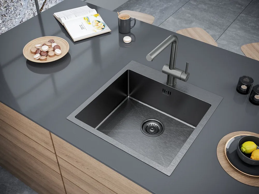 Мойка кухонная Paulmark Kroner PM215151-GM вороненая сталь Sancos — официальный сайт