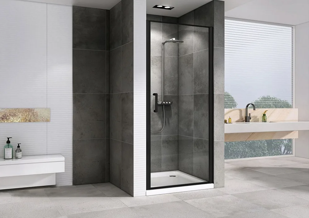 Душевая дверь в нишу Abber Sonnenstrand AG04100B 100 см, профиль черный, стекло прозрачное Sancos — официальный сайт