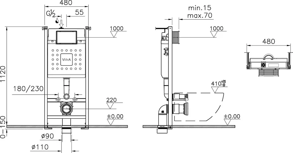 Система инсталляции для унитазов VitrA V-Fix Core 732-5800-01, с кнопкой смыва Root R 740-2280 хром Sancos — официальный сайт