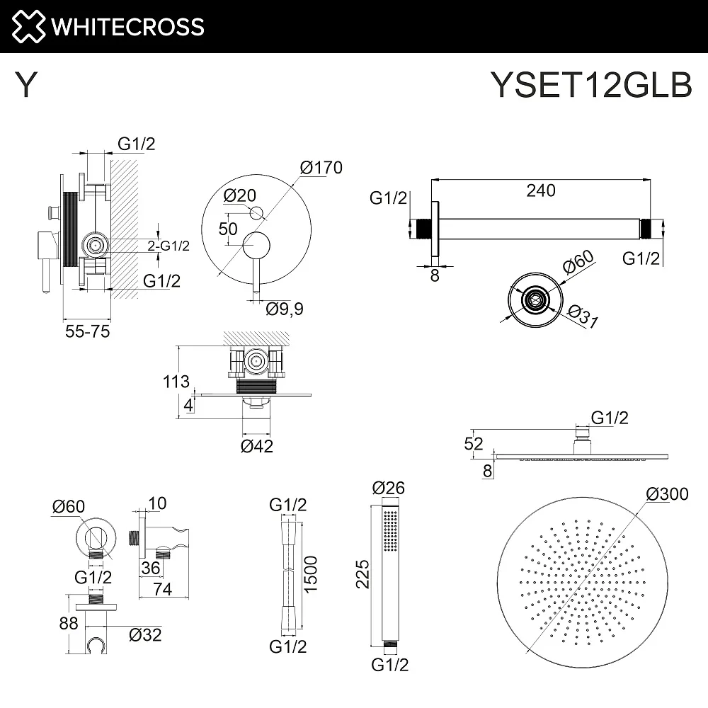Душевой комплект WHITECROSS Y YSET12GLB, С ВНУТРЕННЕЙ ЧАСТЬЮ, брашированное золото Sancos — официальный сайт