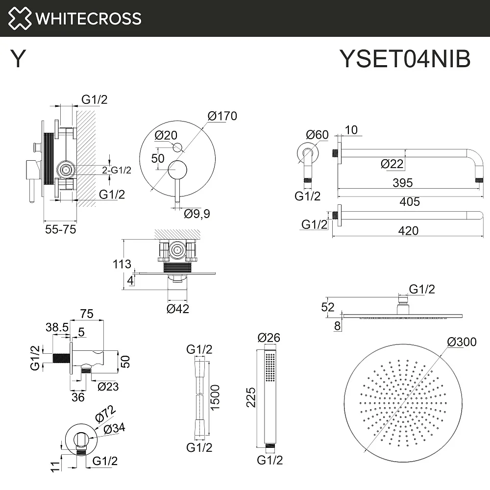 Душевой комплект WHITECROSS Y YSET04NIB, С ВНУТРЕННЕЙ ЧАСТЬЮ, брашированный никель Sancos — официальный сайт