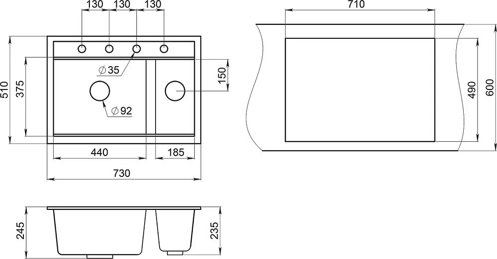 Мойка кухонная Granula Kitchen Space 7302, шварц Sancos — официальный сайт