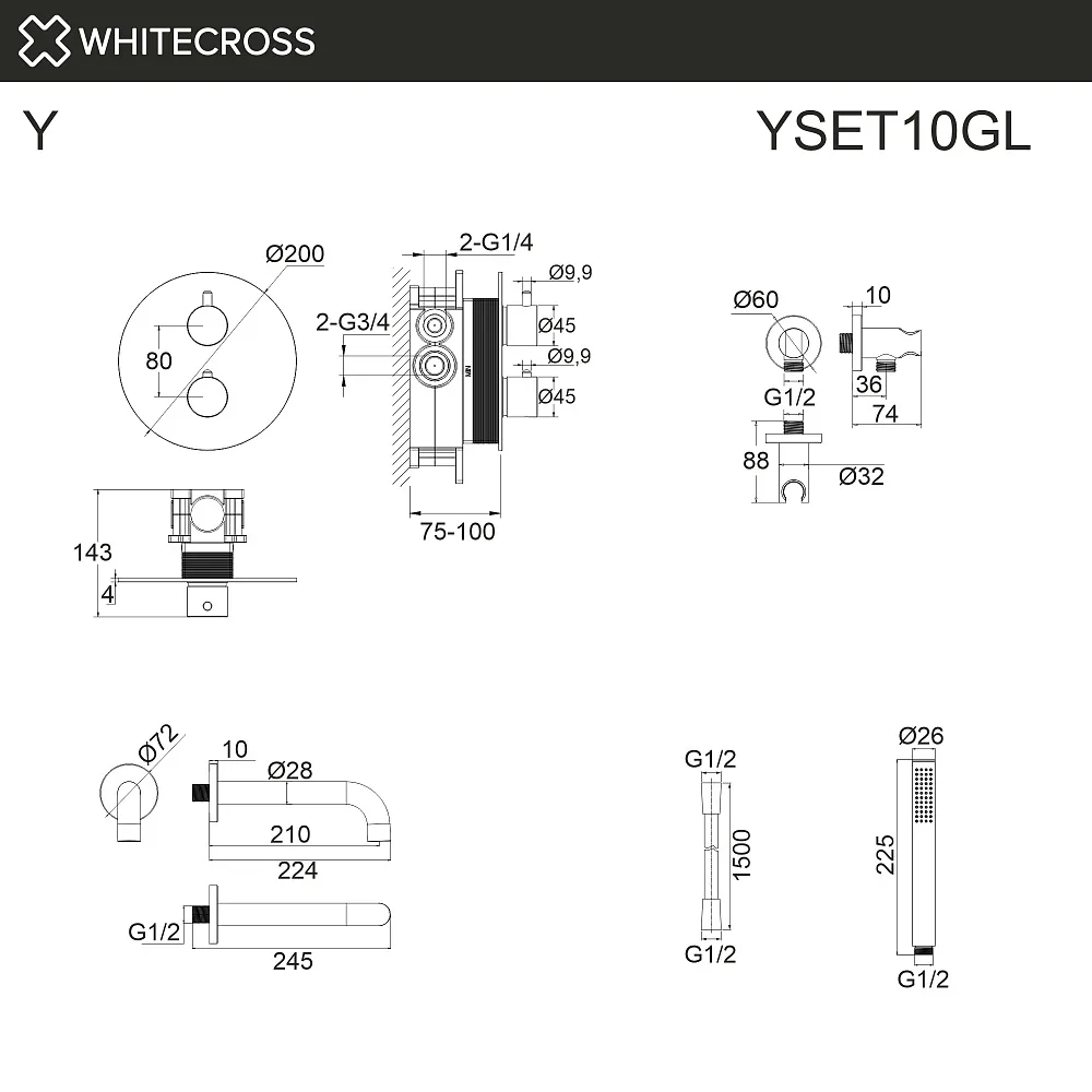 Душевой комплект WHITECROSS Y YSET10GL, С ВНУТРЕННЕЙ ЧАСТЬЮ, золото Sancos — официальный сайт