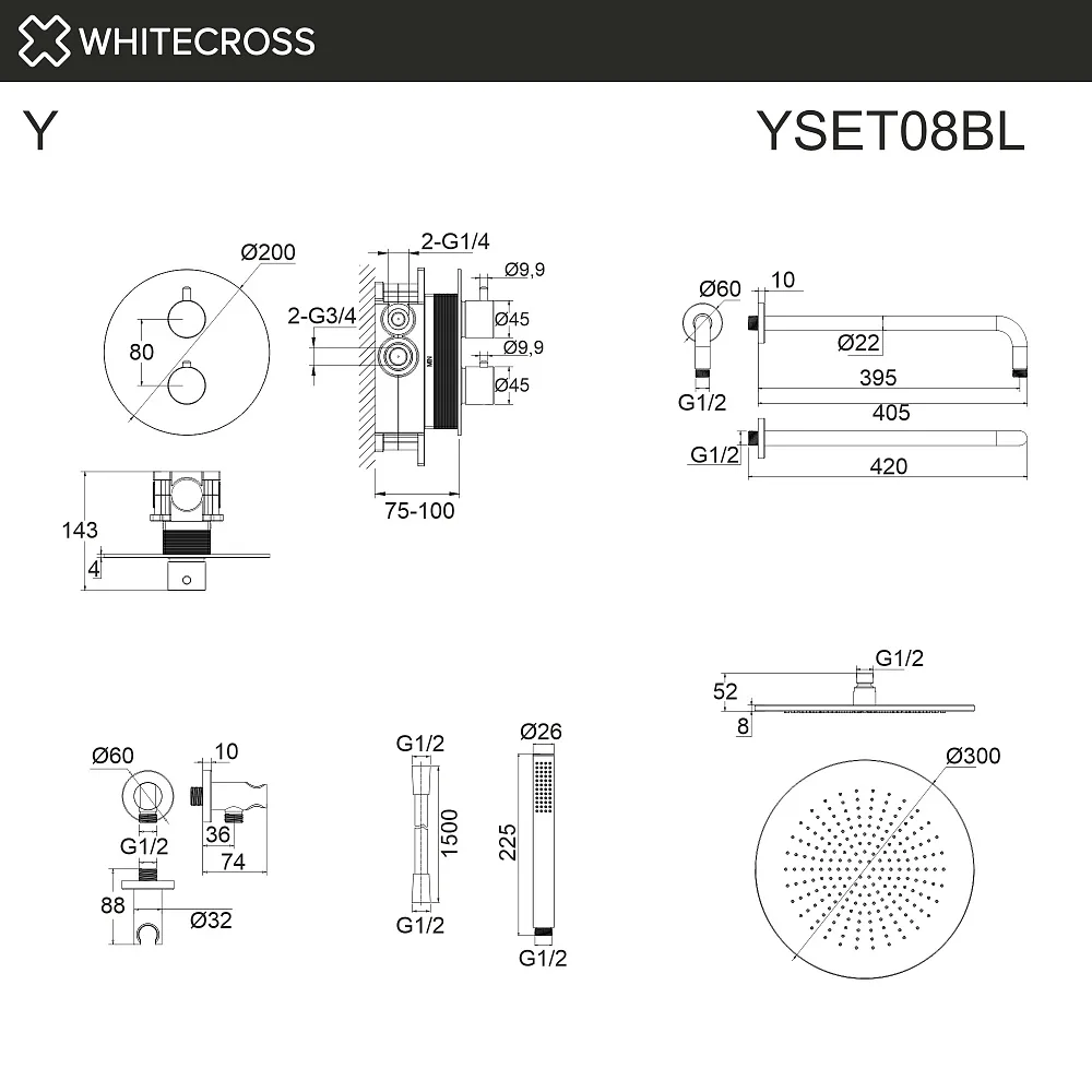 Душевой комплект WHITECROSS Y YSET08BL, С ВНУТРЕННЕЙ ЧАСТЬЮ, черный матовый Sancos — официальный сайт