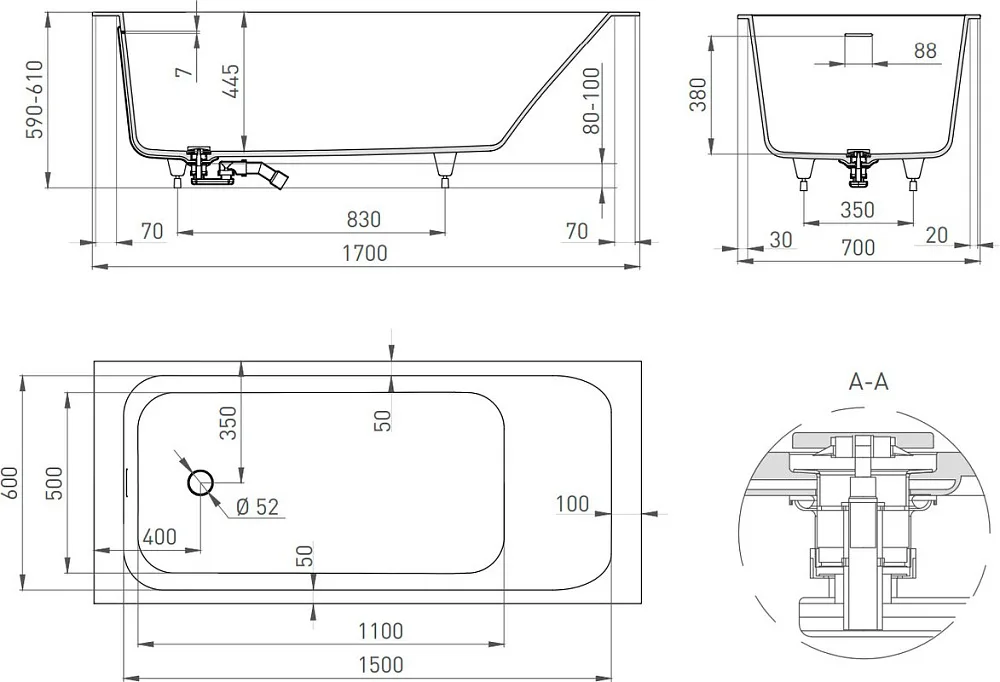 Ванна из искусственного камня Salini Orlanda Kit S-Stone 170x70 см, встраиваемая, матовая белая, на  Sancos — официальный сайт