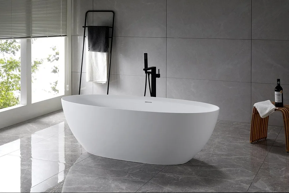 Ванна из искусственного камня Vincea VBT-4S01MW 170x75 см, отдельностоящая, матовая белая, овальная, Sancos — официальный сайт