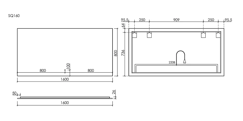 Зеркало Sancos Square 2.0 SQ2.1600 160 см Sancos — официальный сайт