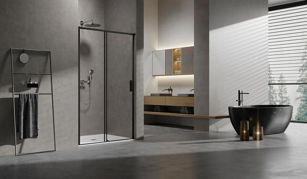 Душевая дверь Vincea Slim VDS-6SL140CLB, 1400, черный, стекло прозрачное Sancos — официальный сайт