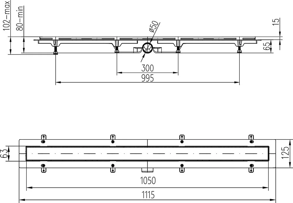 Душевой трап (лоток) MCH Chudej Klasik CH1050/50KN, 105 см, хром Sancos — официальный сайт