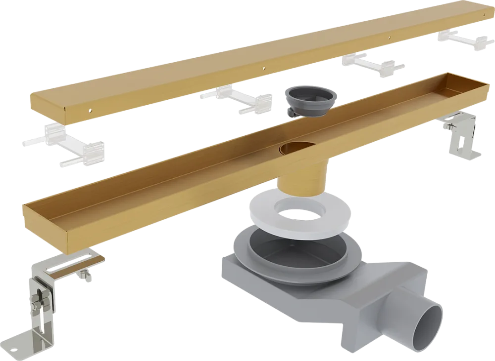 Душевой трап (лоток) Plumberia Selection PSL Linear 80 см, золото брашированное Sancos — официальный сайт