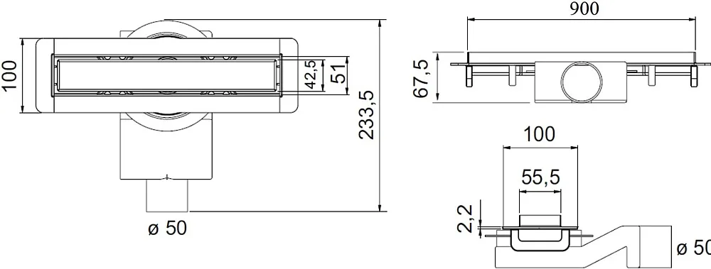 Душевой трап (лоток) Plumberia Selection PSM Modular 90 см, золото брашированное Sancos — официальный сайт