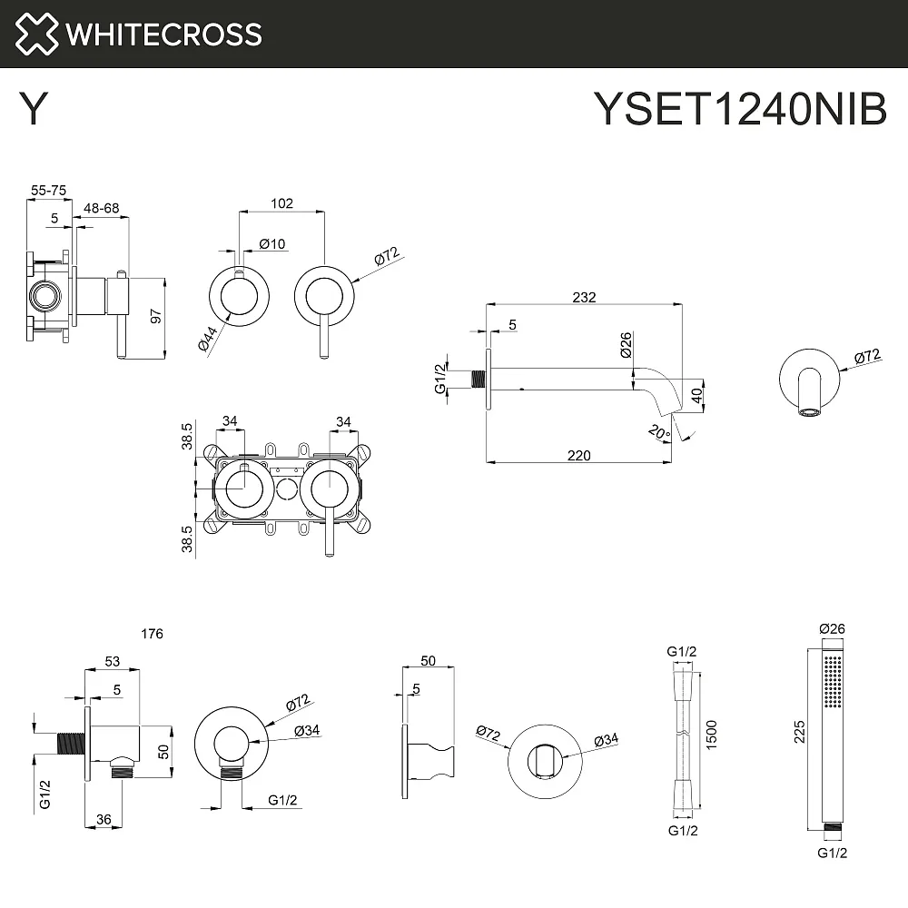 Встраиваемый смеситель для ванны WHITECROSS Y YSET1240NIB, С ВНУТРЕННЕЙ ЧАСТЬЮ, брашированный никель Sancos — официальный сайт