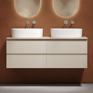 Тумба с раковиной Sancos Snob R 140 beige soft, столешница бежевая TT140A2, раковина CN6075