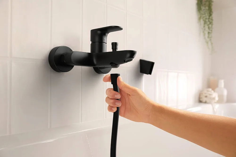 Смеситель для ванны с душем Hansgrohe Rebris S 72440670, черный матовый Sancos — официальный сайт
