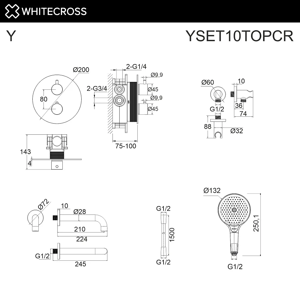 Душевой комплект WHITECROSS Y YSET10TOPCR, С ВНУТРЕННЕЙ ЧАСТЬЮ, хром Sancos — официальный сайт