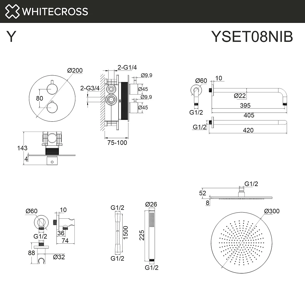 Душевой комплект WHITECROSS Y YSET08NIB, С ВНУТРЕННЕЙ ЧАСТЬЮ, брашированный никель Sancos — официальный сайт