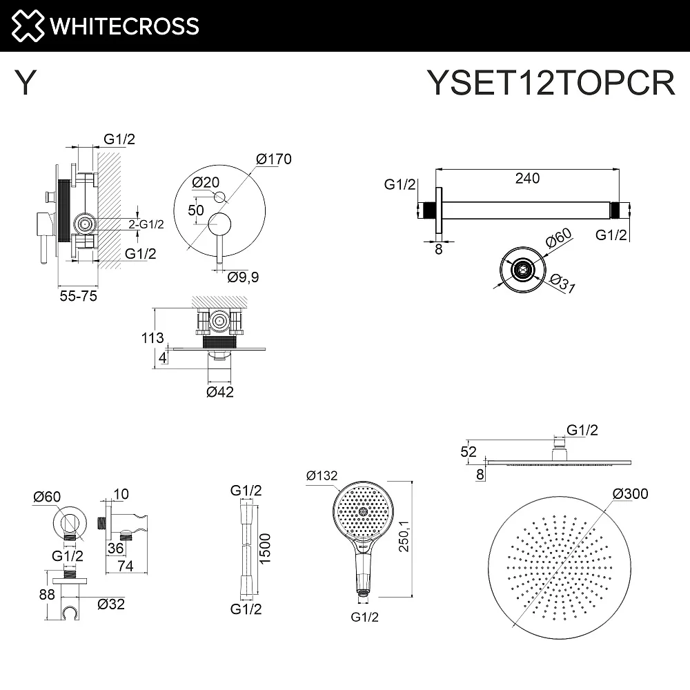Душевой комплект WHITECROSS Y YSET12TOPCR, С ВНУТРЕННЕЙ ЧАСТЬЮ, хром Sancos — официальный сайт