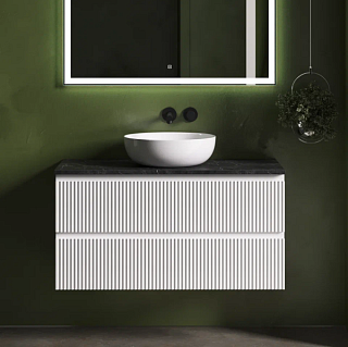 Тумба с раковиной Sancos Snob R 100 см, bianco, столешница черный мрамор, раковина CN5024