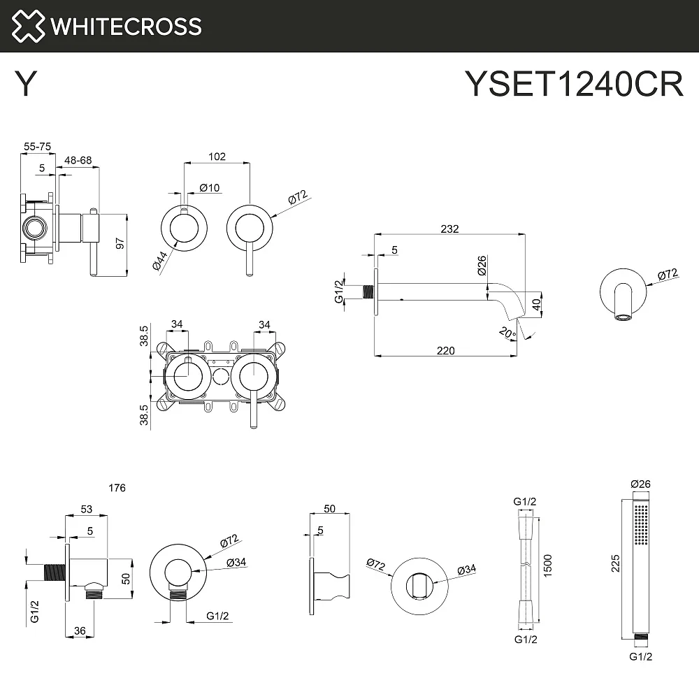 Встраиваемый смеситель для ванны WHITECROSS Y YSET1240CR, С ВНУТРЕННЕЙ ЧАСТЬЮ, хром Sancos — официальный сайт
