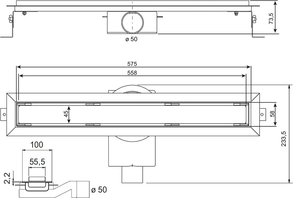 Душевой трап (лоток) Plumberia Selection PST In-Tile 60 см, нержавеющая сталь матовая Sancos — официальный сайт