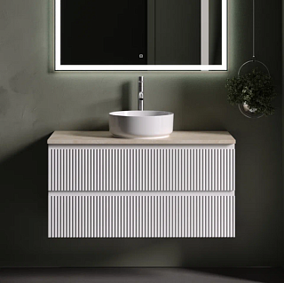Тумба с раковиной Sancos Snob R 100 см, bianco, столешница бежевая, раковина CN5001