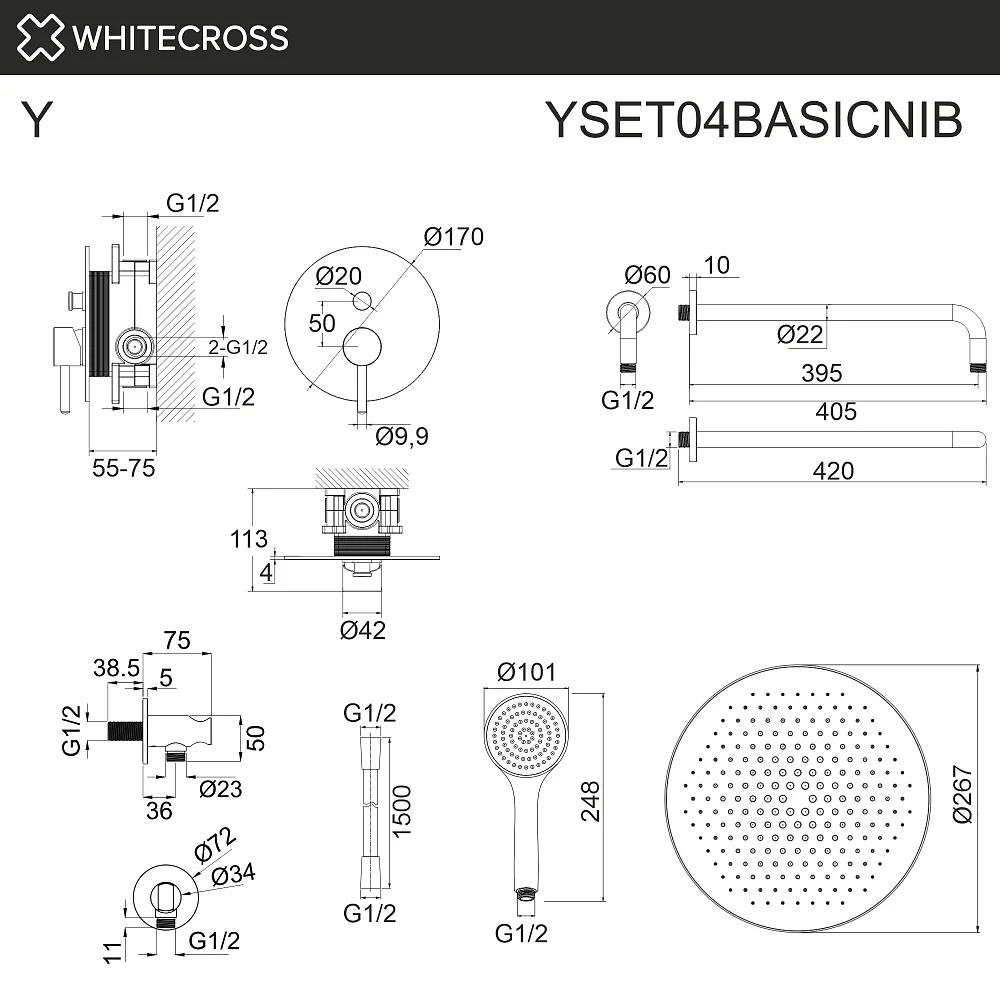 Душевой комплект WHITECROSS Y YSET04BASICNIB, С ВНУТРЕННЕЙ ЧАСТЬЮ, брашированный никель Sancos — официальный сайт