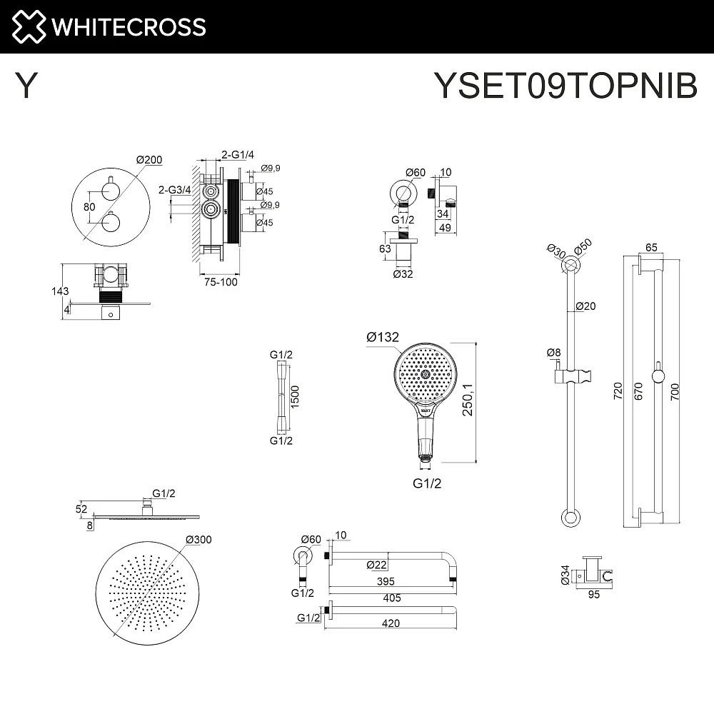 Душевой комплект WHITECROSS Y YSET09TOPNIB, С ВНУТРЕННЕЙ ЧАСТЬЮ, брашированный никель Sancos — официальный сайт